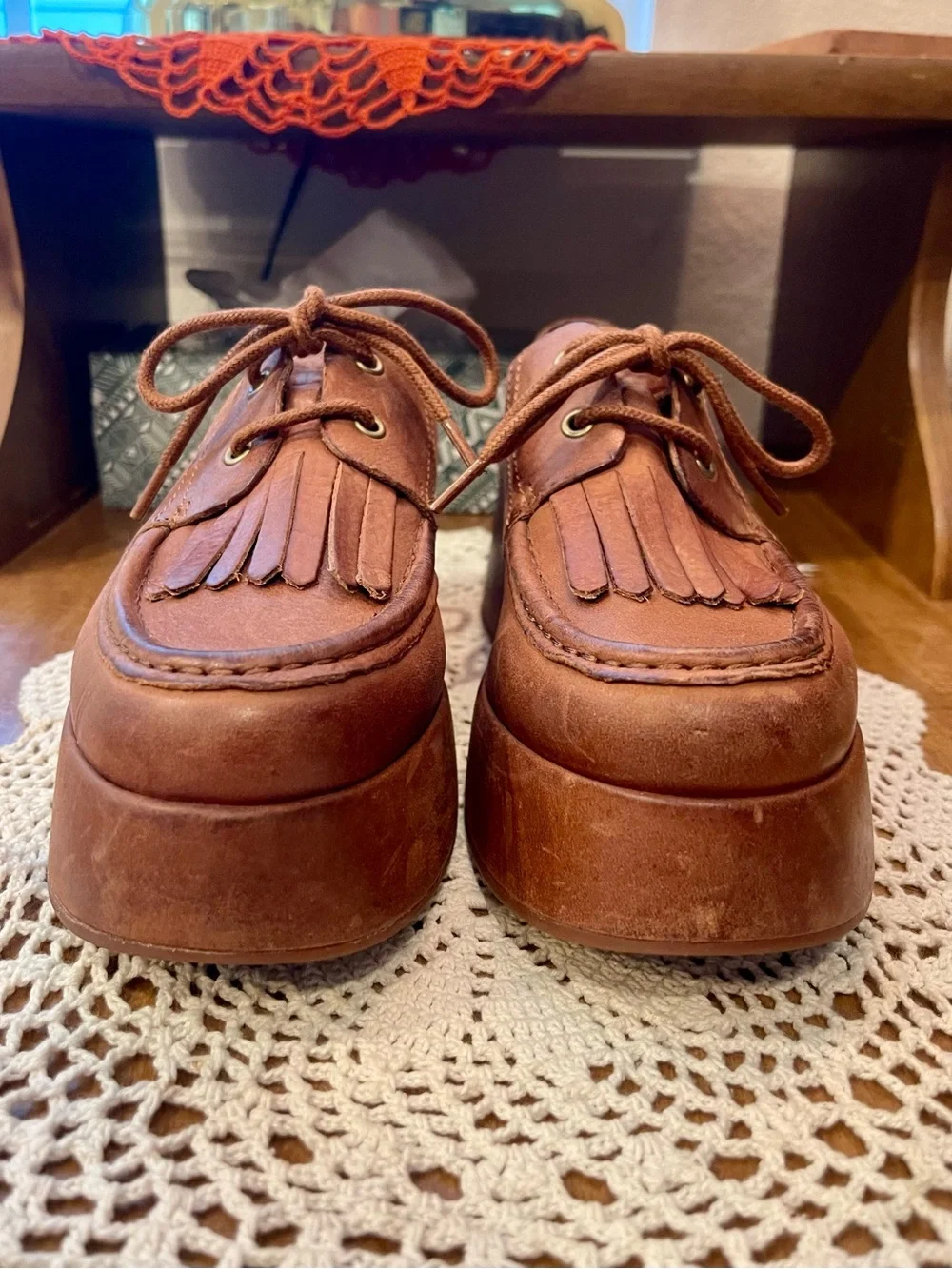 Kork-Ease Tan Leather Fringe Platform Oxfords - Picture 3 of 11